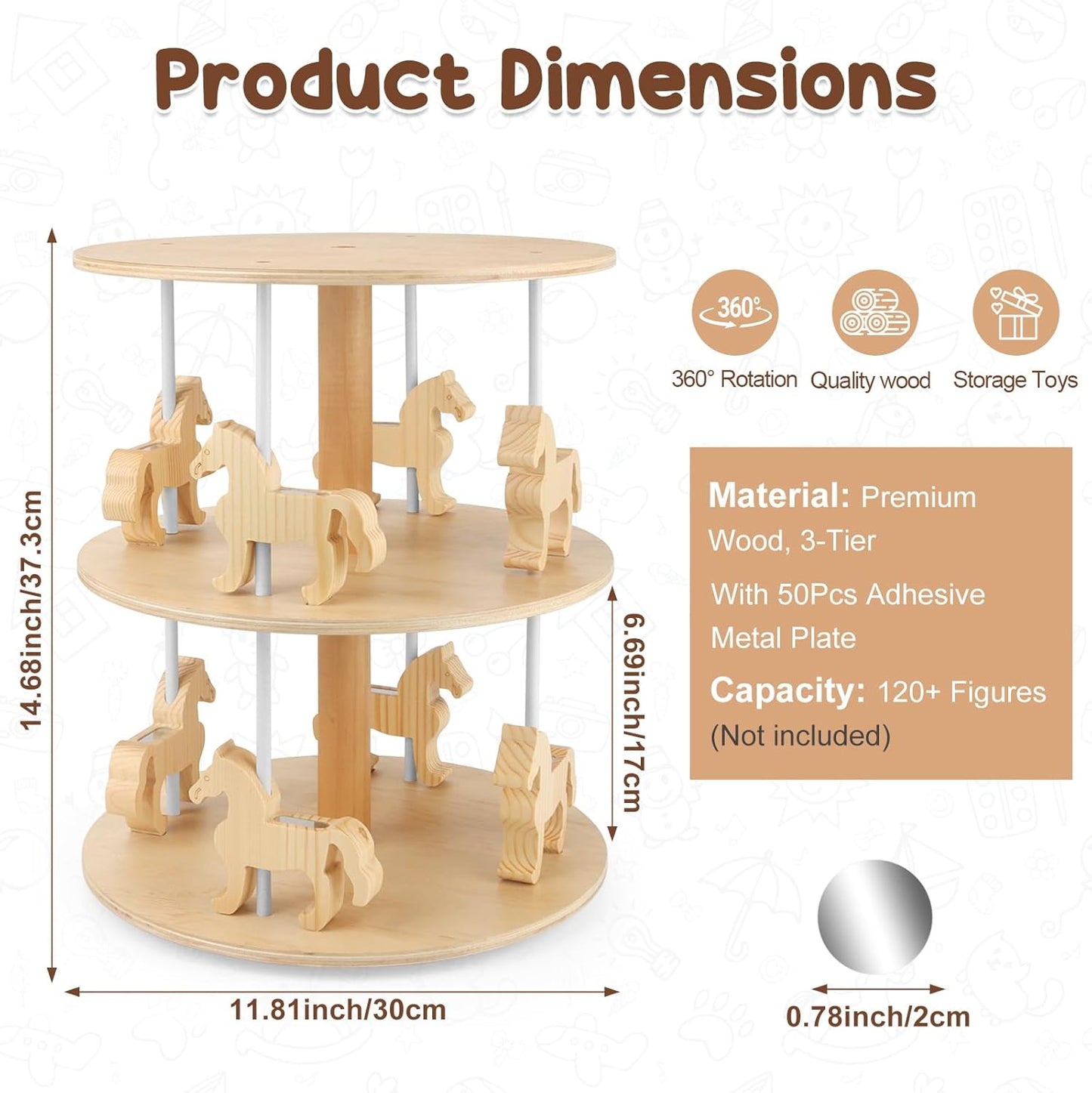 360° drehbares Tonie-Regal – Karussell | 3 Ebenen, für über 120 Figuren, inklusive 50 Metallplättchen