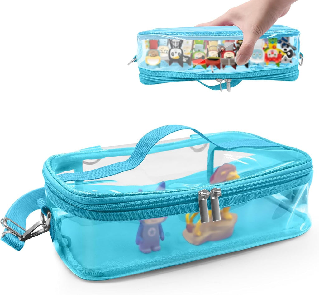 Carrying Case for Tonie Figures,Transparent Carrying Bag,Portable Storage Bag with Magnetic Base for 20-30 Tonie box Figures Characte Organizer (Blue)