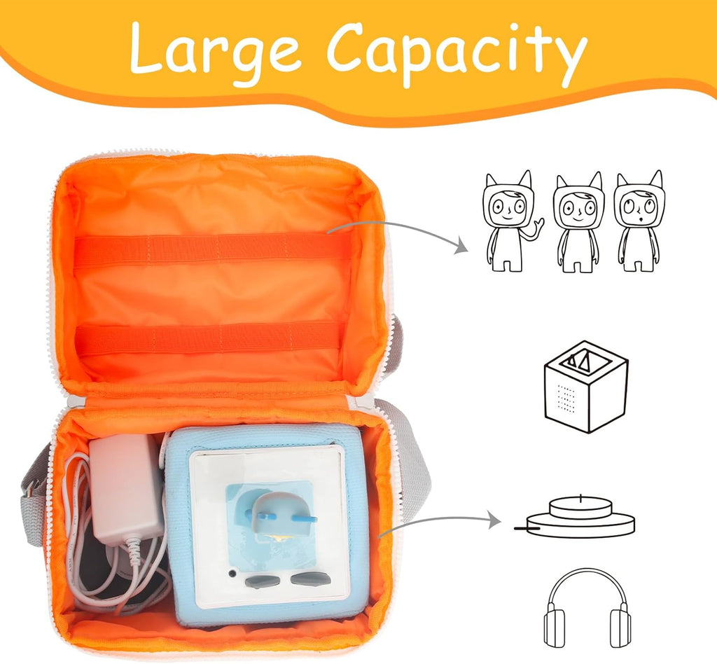Carrying Case Compatible with Toniebox 2/1,Tonie Figures,Tonie Characters, Tonies Storage and Organizer with Shoulder Strap,Tonies Box Starter Set,Tonies Headphones,Charging Station Bag(Orange)
