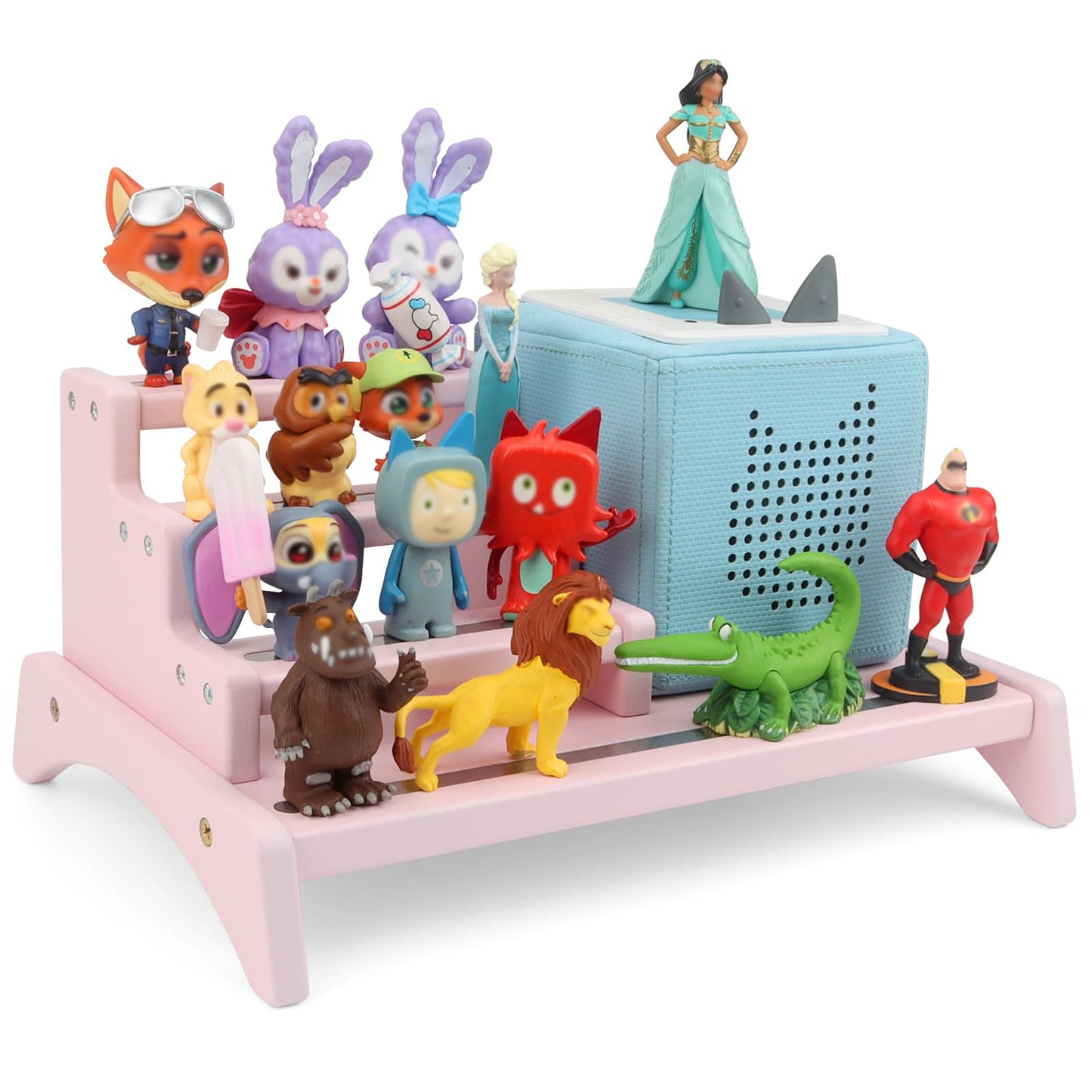 Kompatibel mit Tonies 3-stöckiges rosafarbenes Präsentationsregal – fasst 10–15 Figuren, Desktop-Aufbewahrung