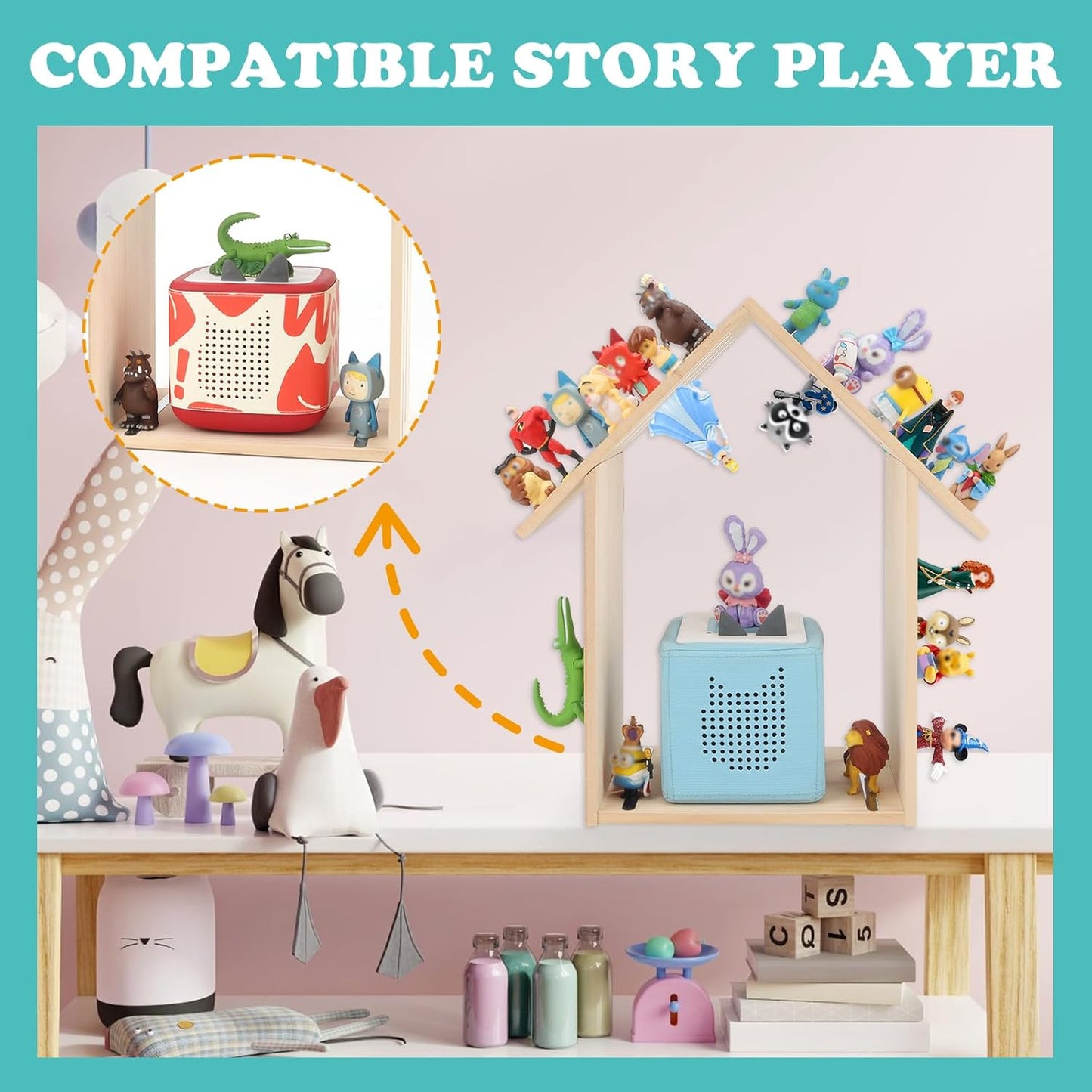 Kompatibel mit Tonies großes Holzregal – fasst 30–40 Figuren, zur Wandmontage und als Tischregal