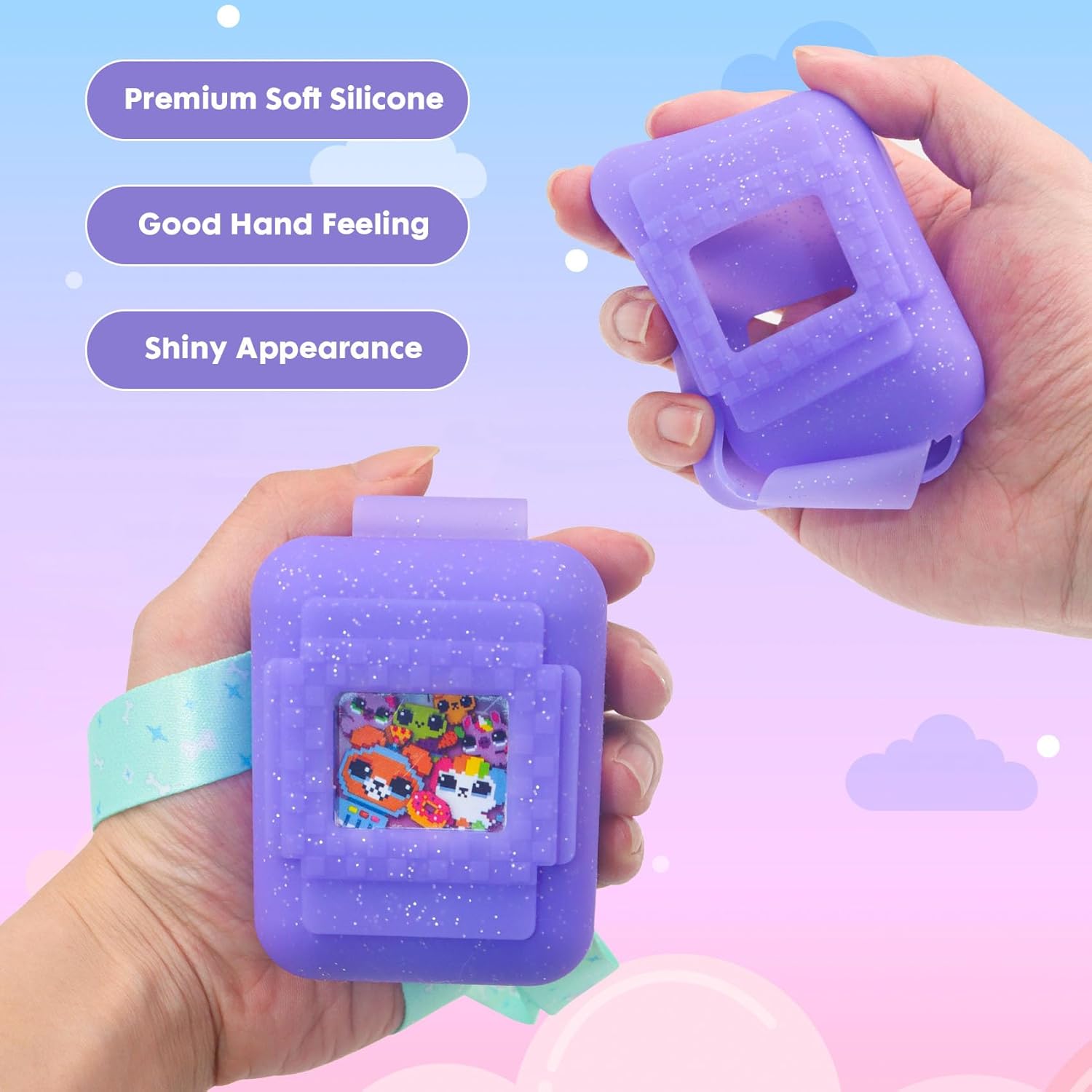 Silicone Cover Case for Bitzee Interactive Toy Digital Pet With Lanyard, Protective Holder Skin for Virtual Electronic Pets for Girls & Boys (Purple)