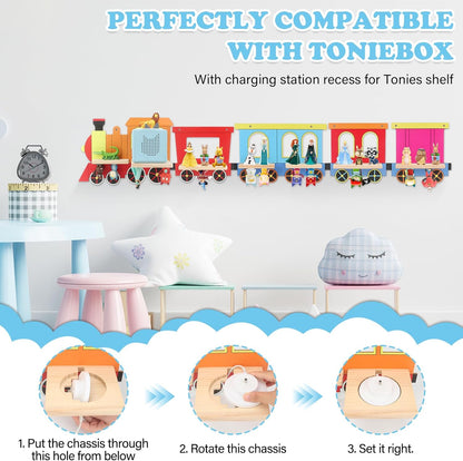 Kompatibel mit Toniebox Holz-Regal – Bunt, Wandmontage, fasst 30–40 Figuren