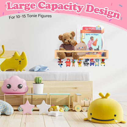 Kompatibel mit Tonies Holz-Bücherregal – Natur, Wandmontage, fasst 20–30 Figuren