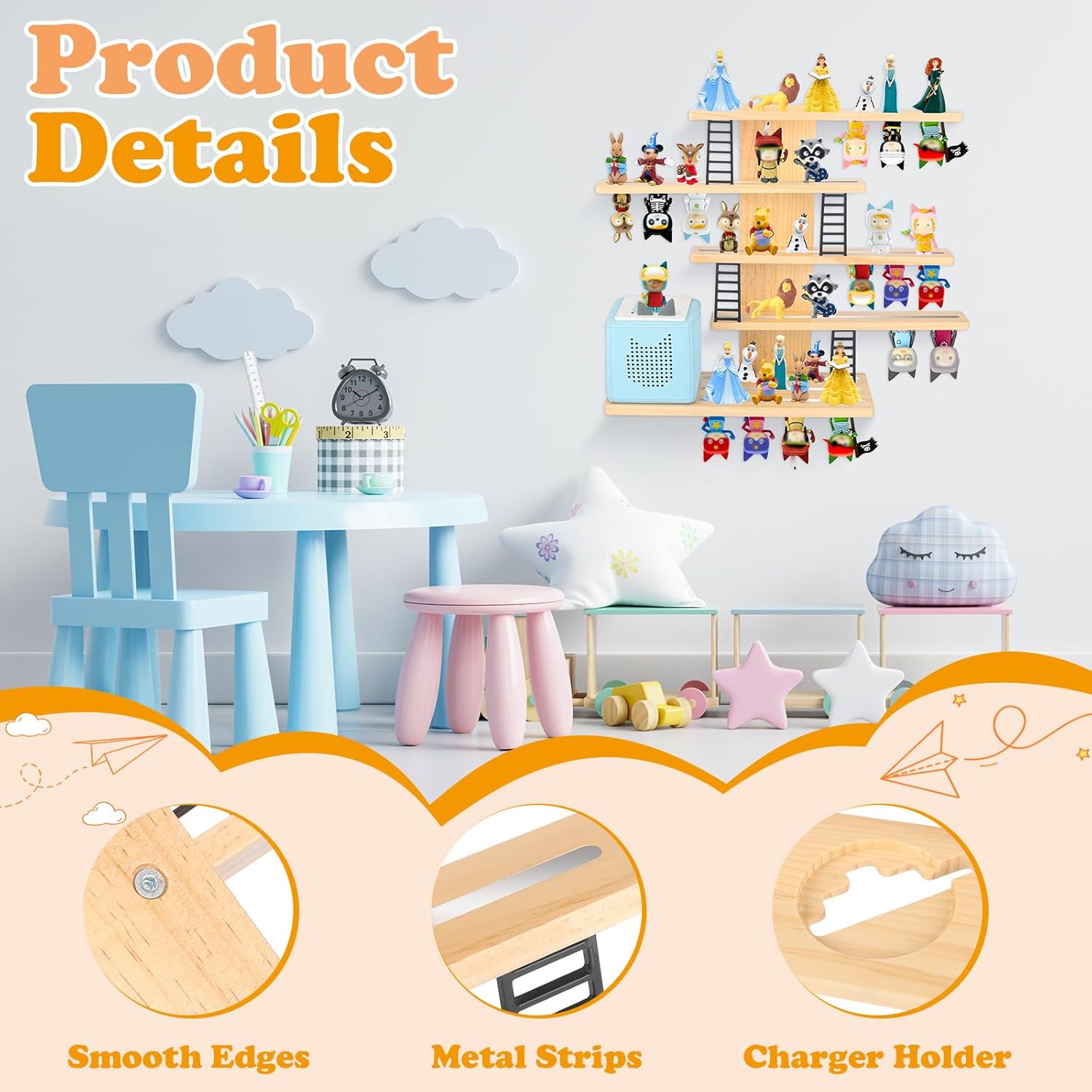 for Tonie Box Shelf,Tonies Storage for Creative Tonies Magnetic Wall Shelf for Toniebox Tonie Figures,15-40 Characters,Wooden Hanging Shelf for Kids