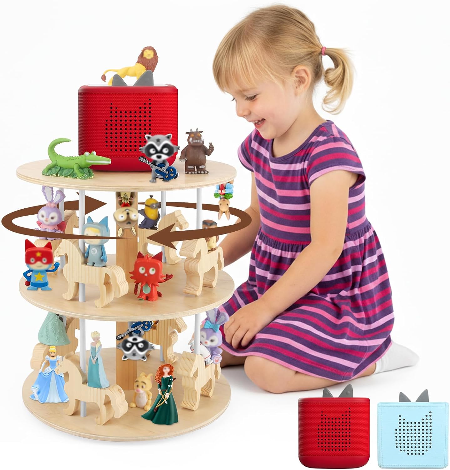 360° drehbares Tonie-Regal – Karussell | 3 Ebenen, für über 120 Figuren, inklusive 50 Metallplättchen