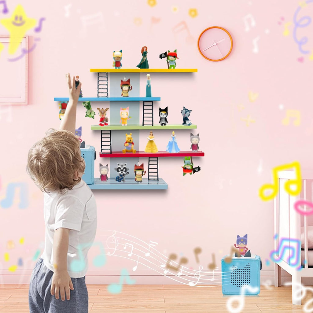 Wooden Hanging Shelf for Toniebox & Tonie Figures, Magnetic Wall Shelf for Kids, 12-35 Characters