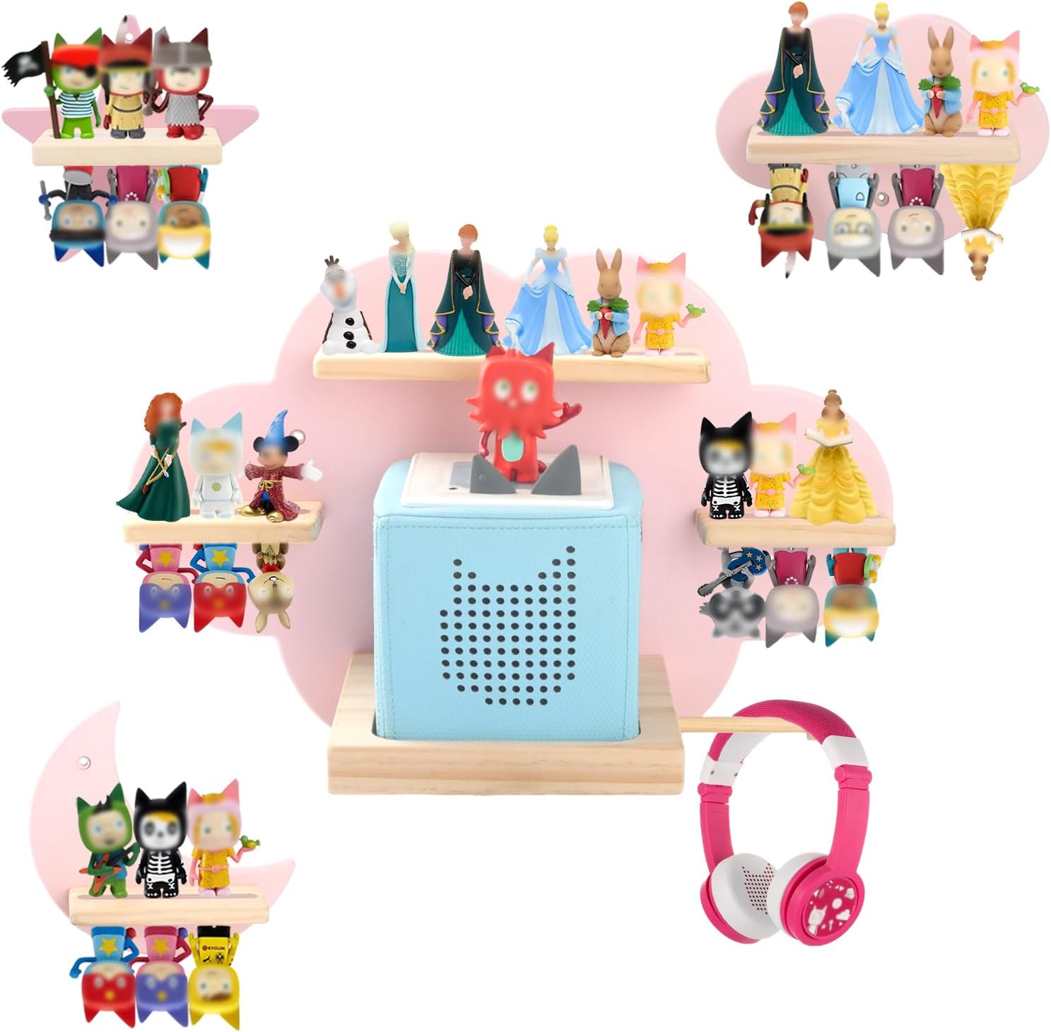for TonieBox and Tonie Shelf Cloud,Tonies Storage for 12-20 Tonie Figures Characters Magnetic Wall Shelf for Tonies Toniebox, Charging Station (Blue)