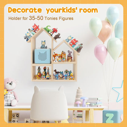 Compatible with Tonies Large 4-Room Loft House – Wooden Magnetic Display Shelf, Wall Mounted & Tabletop