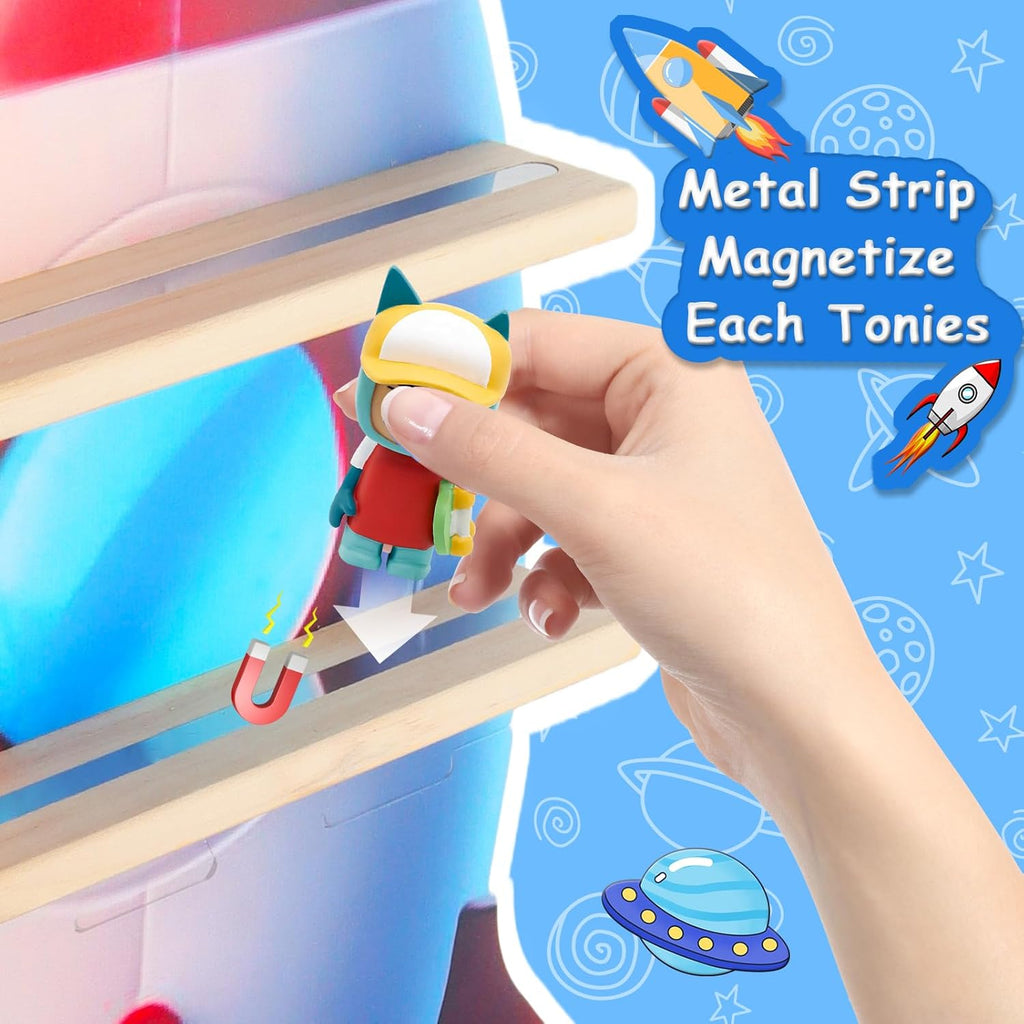 for Toniebox 2/1 Tonie Shelf Wall Mounted Set of 4,Tonies Figures Tonies Storage,Magnetic Wooden Floating Shelves Compatible with Tonie Box Player Character for Children Room