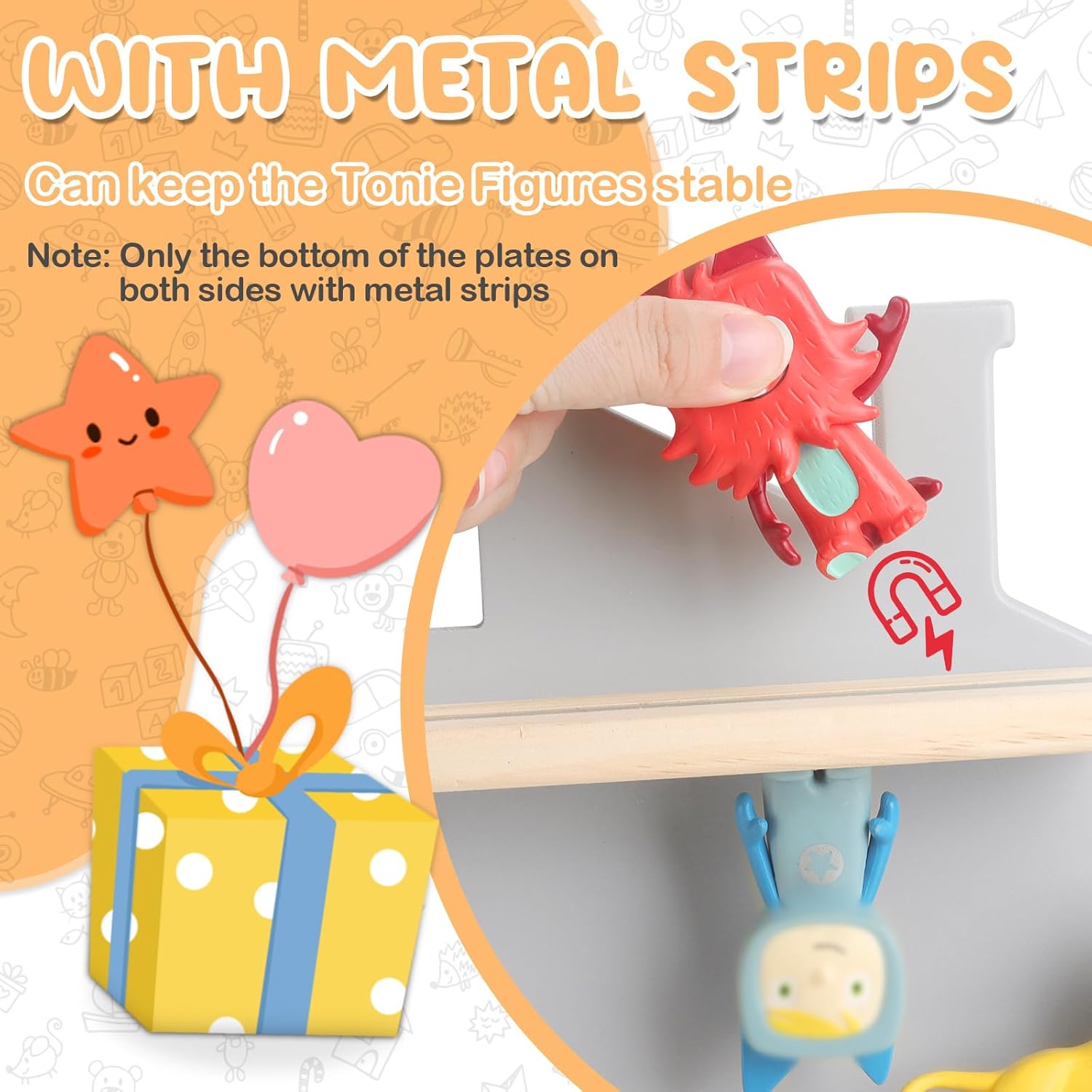 for Tonie Shelf,Tonies Storage for Creative Tonies Magnetic Wall Shelf (Home) for Tonie Figures,12-40 Characters,Wooden Hanging Shelf for Kids