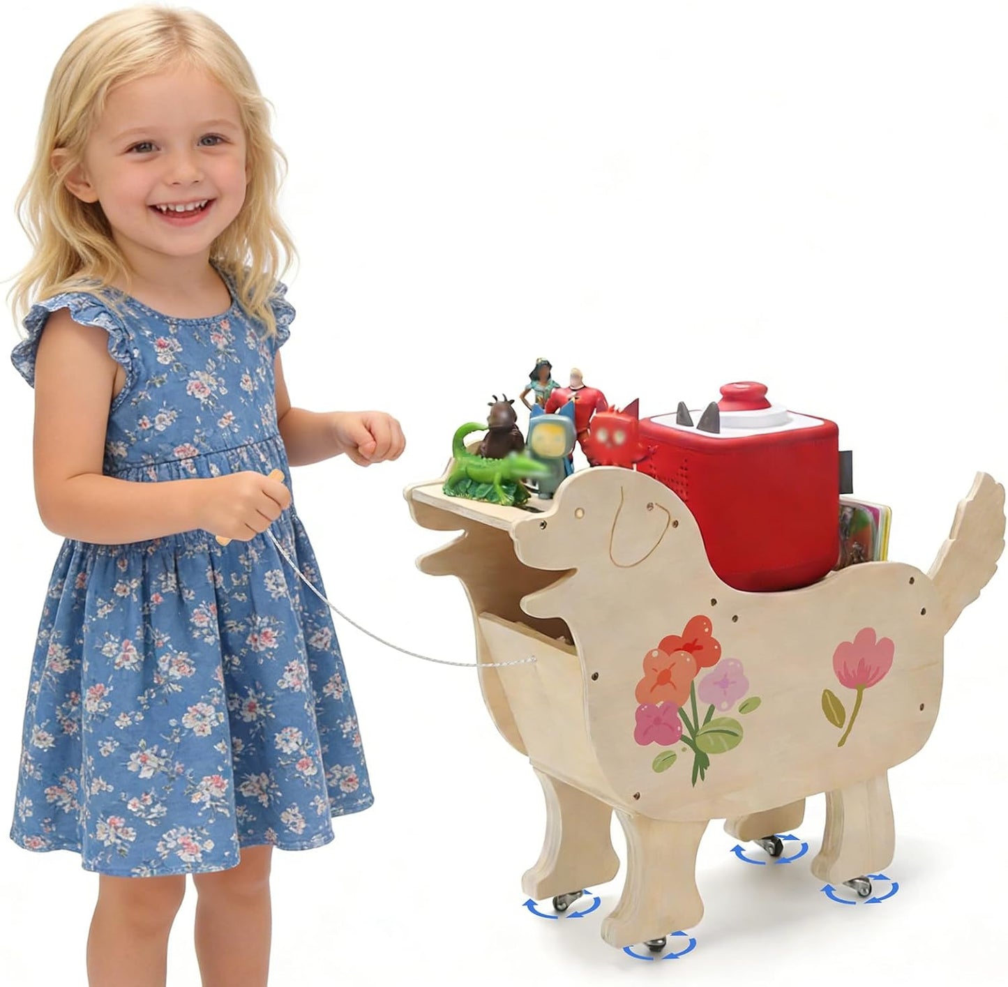 Kompatibel mit Tonies Holz-Rollhund Aufbewahrungsregal – Nachziehtier, Fasst über 50 Figuren + Zubehör