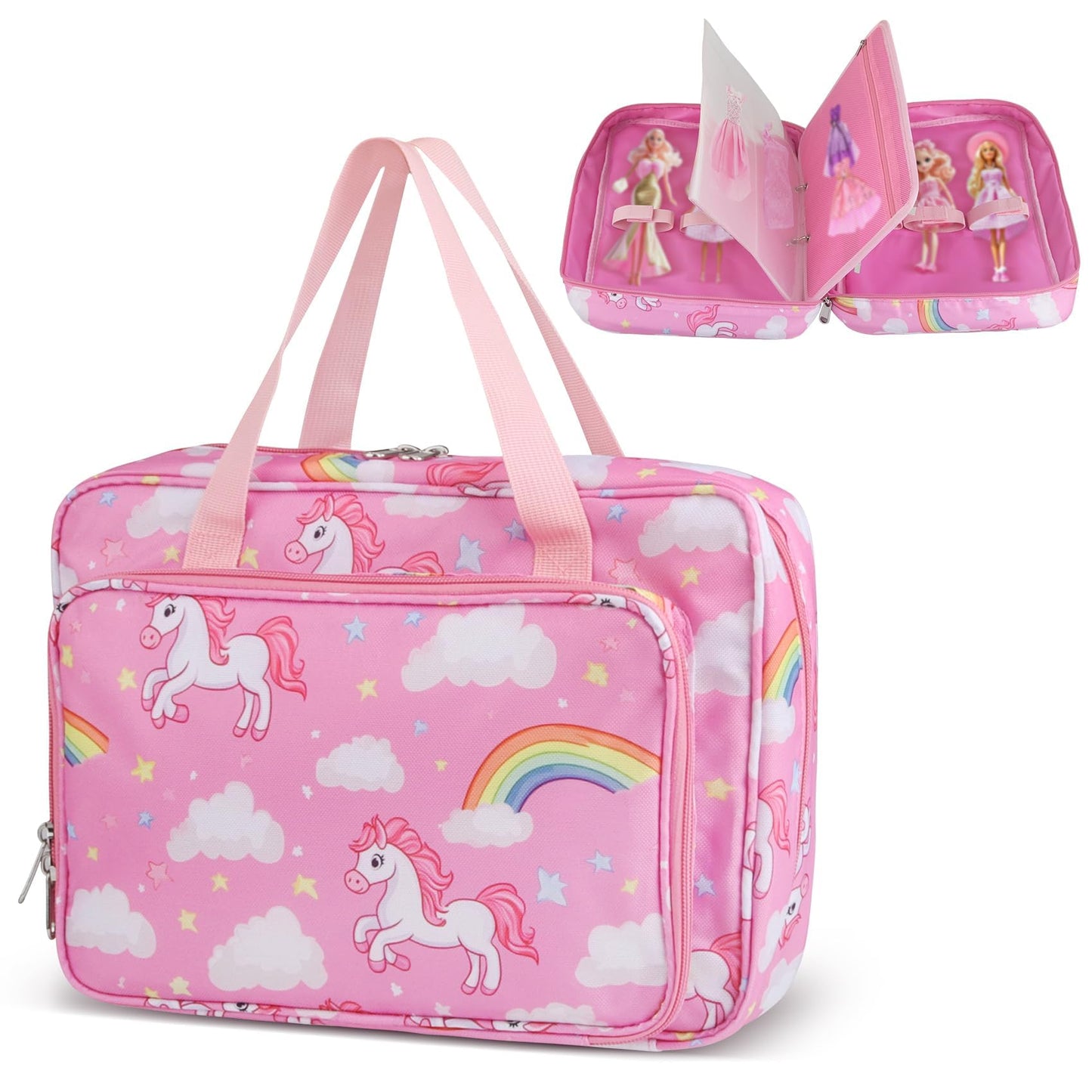 Doll Carrying Case – Rainbow | Holds 6 Dolls & Accessories with Secure Straps