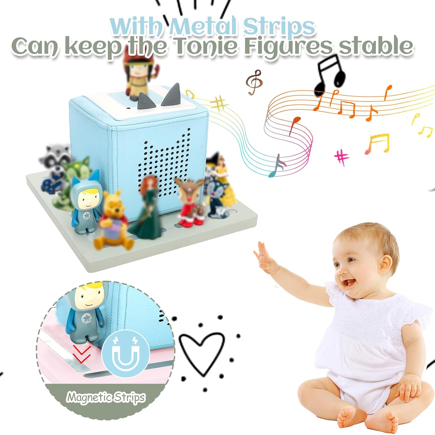 for Tonie Shelf, Tonies Storage for Toniebox 2/ Toniebox 1 Tonie Figures Creative Tonies Magnetic Shelf for,Tonie Box Player 10-30 Characters (Grey)