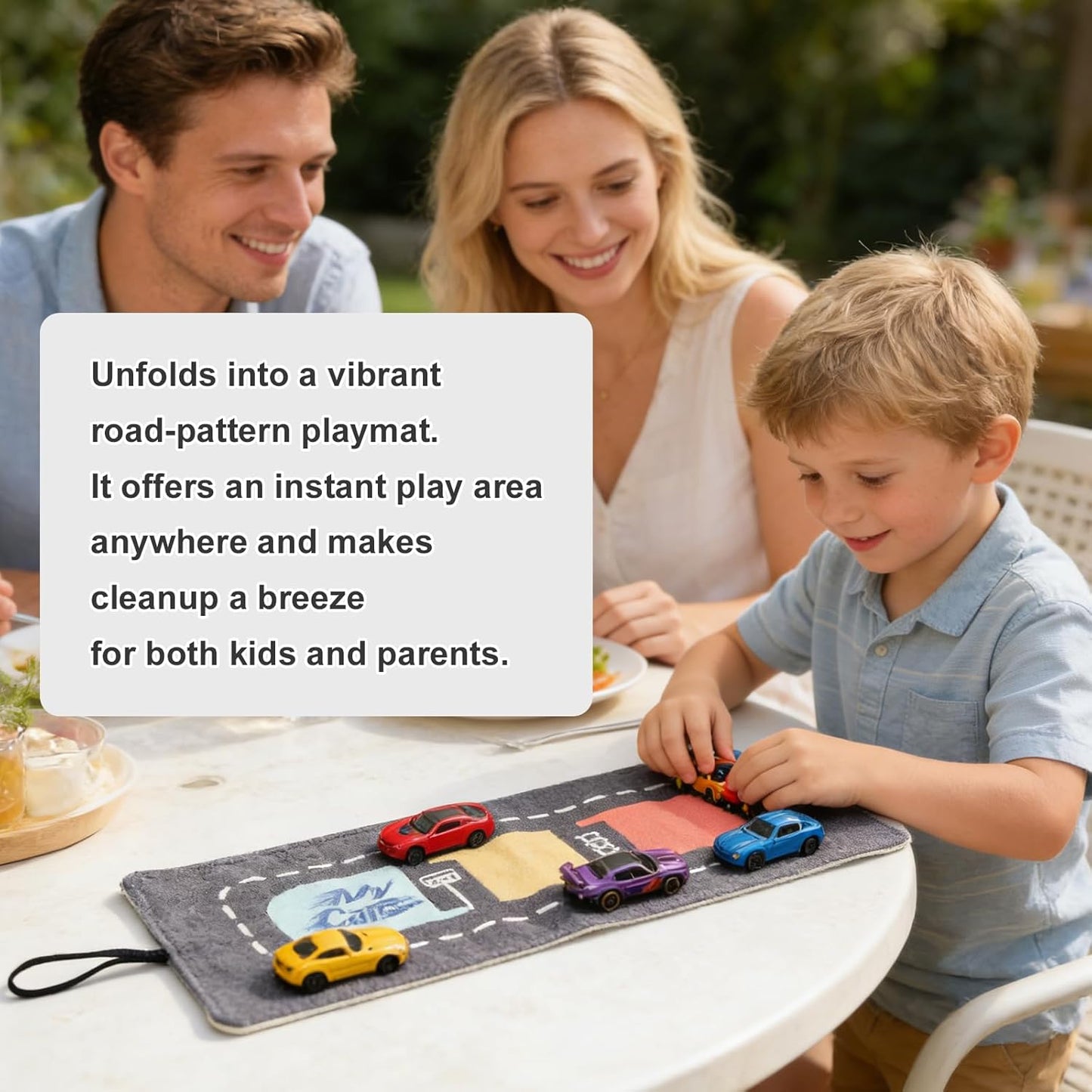 Portable Toy Car Storage Roll & Play Mat – Travel Carrier for 6 Small Cars