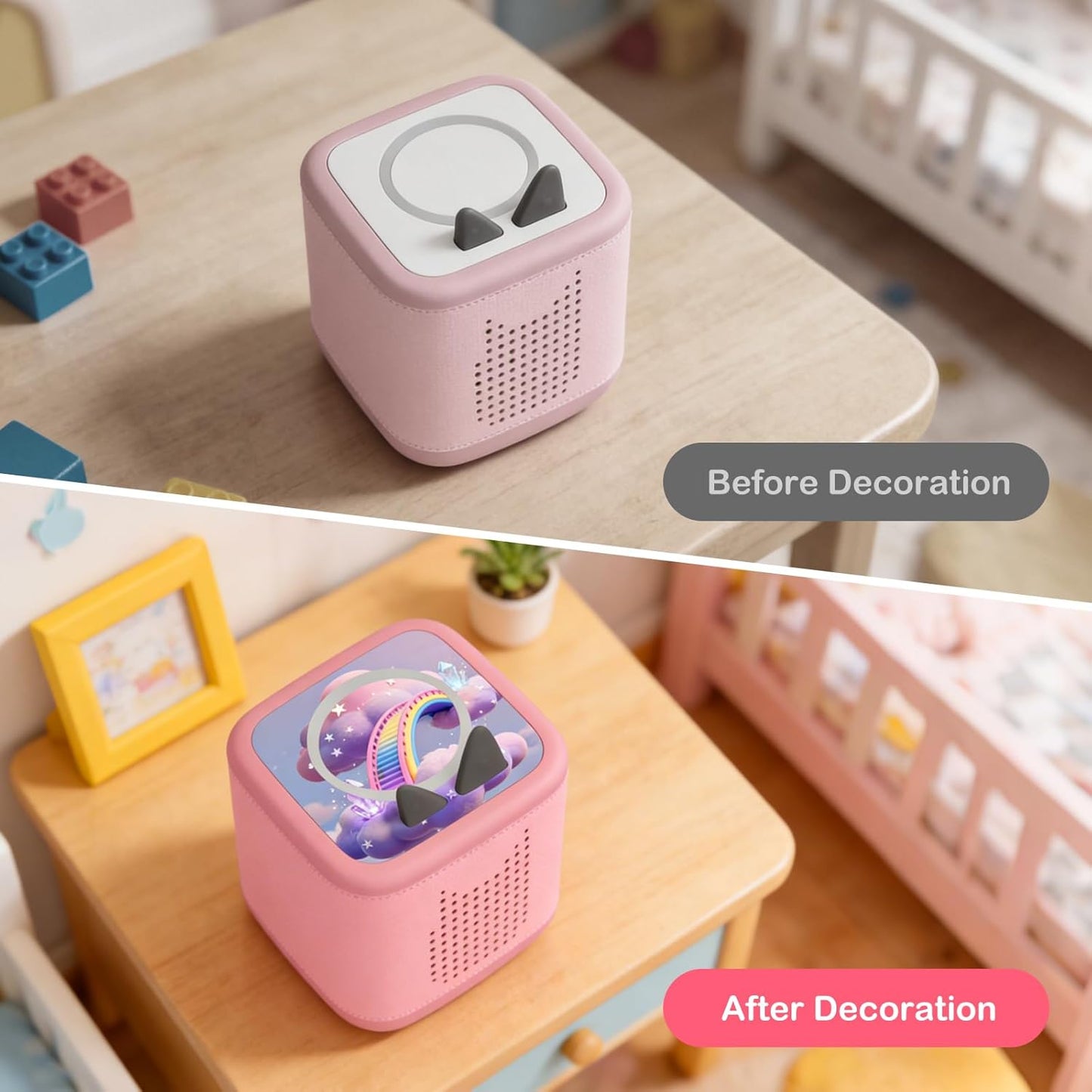 Kompatibel mit Tonies Dekorfolien – 3 Fantasie-Aufkleber (Hase & Regenbogen)