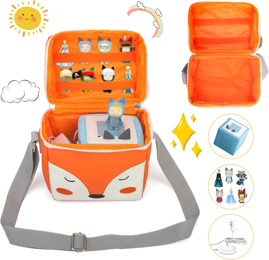 Carrying Case Compatible with Toniebox 2/1,Tonie Figures,Tonie Characters, Tonies Storage and Organizer with Shoulder Strap,Tonies Box Starter Set,Tonies Headphones,Charging Station Bag(Orange)