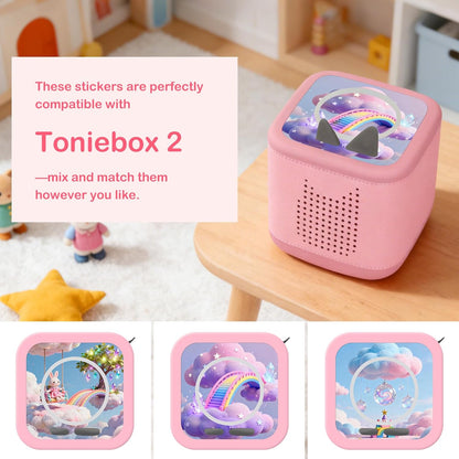 Kompatibel mit Tonies Dekorfolien – 3 Fantasie-Aufkleber (Hase & Regenbogen)