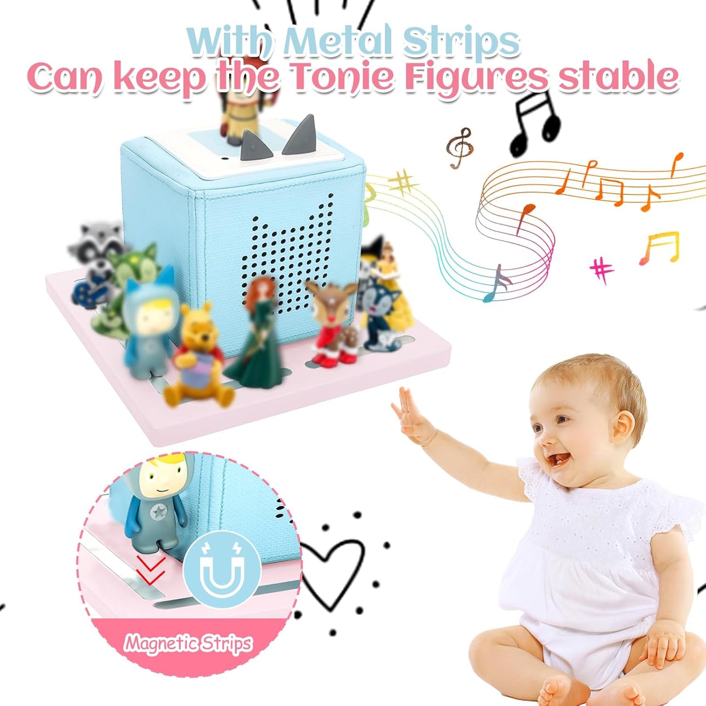 Magnetisches Regal kompatibel mit Tonies – Rosa | Hält 10–30 Figuren, passend für Audio Player 1 & 2