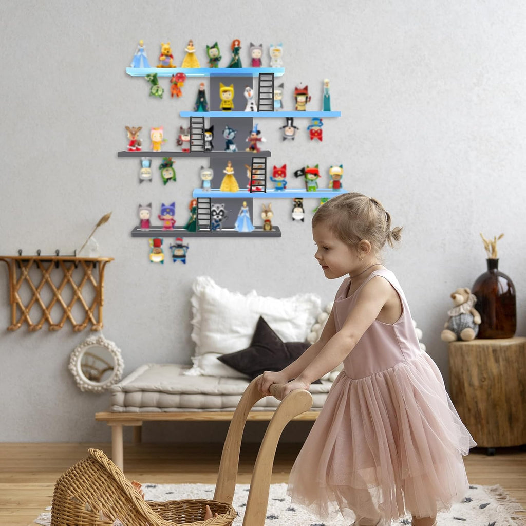 for Tonie Shelf,Tonies Storage for Creative Tonies Magnetic Wall Shelf for Tonie Figures,12-35 Characters,Wooden Hanging Shelf for Kids (Blue)