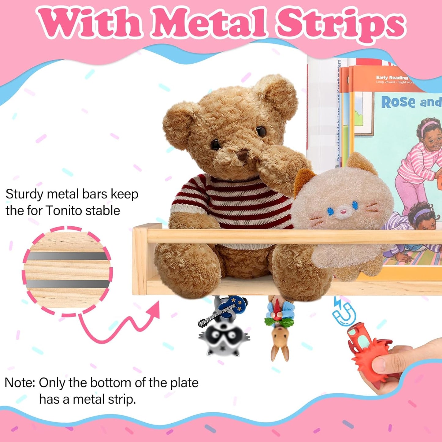 Kompatibel mit Tonies Holz-Bücherregal – Natur, Wandmontage, fasst 20–30 Figuren