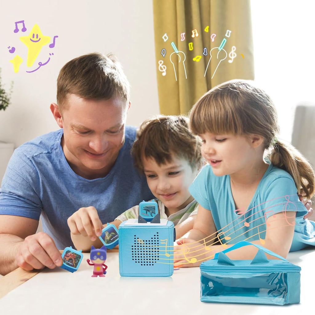 Carrying Case Compatible with Toniebox, Tonis Case Bag for Tonie Figures Characters,Tonies Marine Life Clever Set, Bag for 4-16 Tonie Characters, Storage Bag with Handle Bar(Blue)