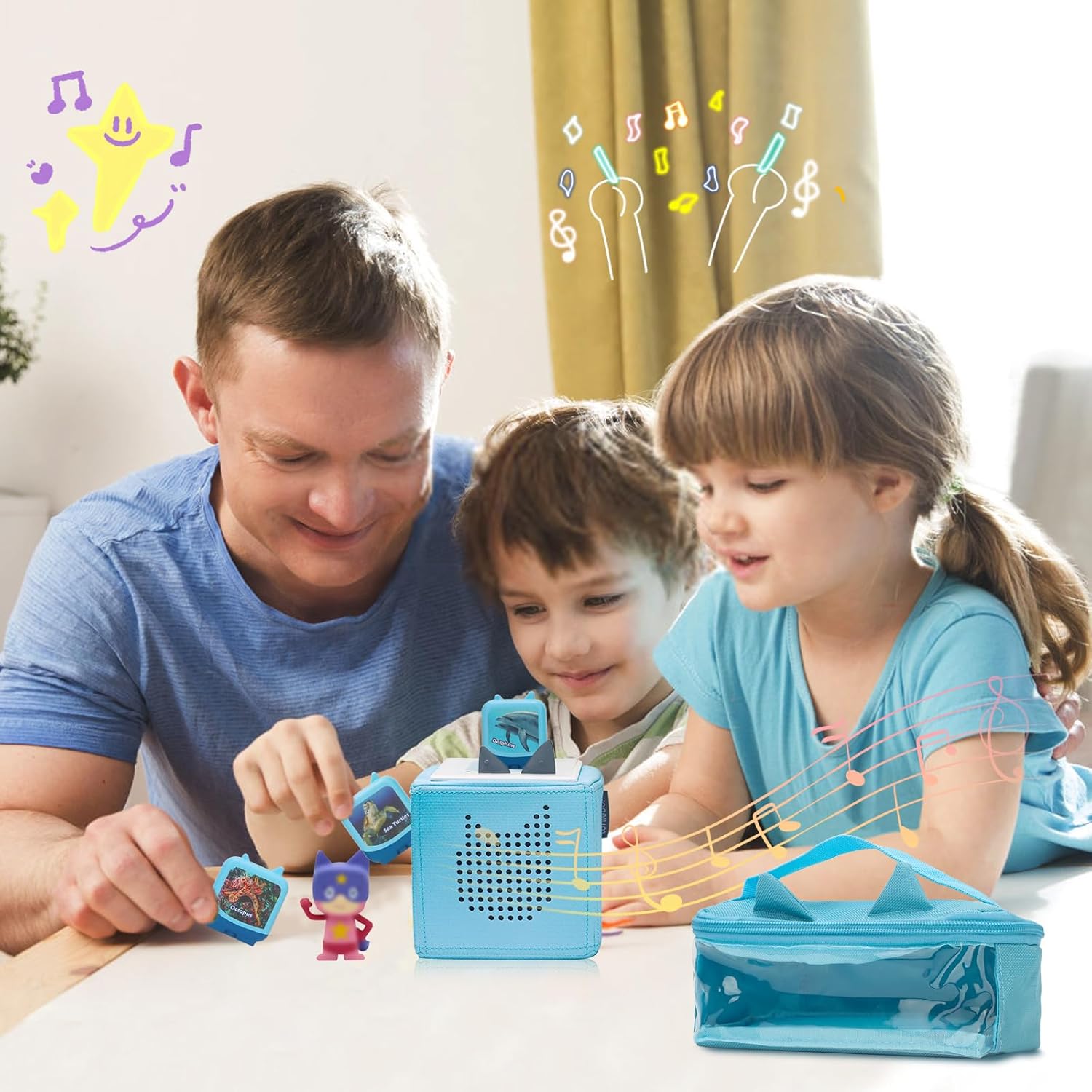 Carrying Case Compatible with Toniebox, Tonis Case Bag for Tonie Figures Characters,Tonies Marine Life Clever Set, Bag for 4-16 Tonie Characters, Storage Bag with Handle Bar(Blue)