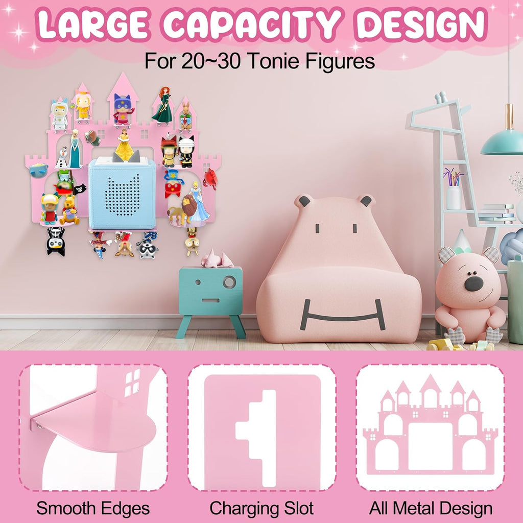 for Toniebox 2/1 Tonie Shelf Wall Mounted Set,Tonies Figures Tonies Storage,Magnetic Floating Shelves Compatible with Tonie Box Player Character for Kids Room Castle