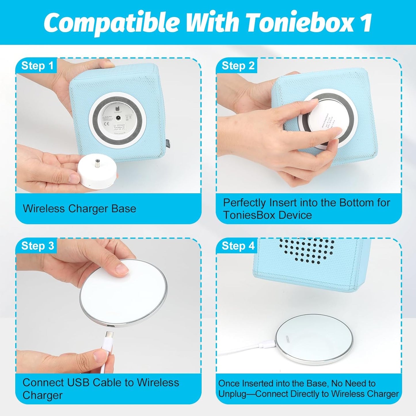 Compatible with Tonies Wireless Charging Base – Converts Original Charger to Drop-and-Charge, Includes USB Cable