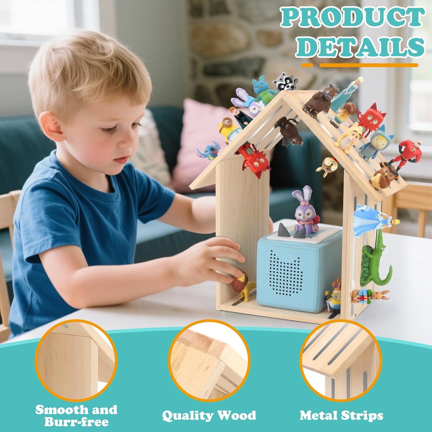 Kompatibel mit Tonies großes Holzregal – fasst 30–40 Figuren, zur Wandmontage und als Tischregal