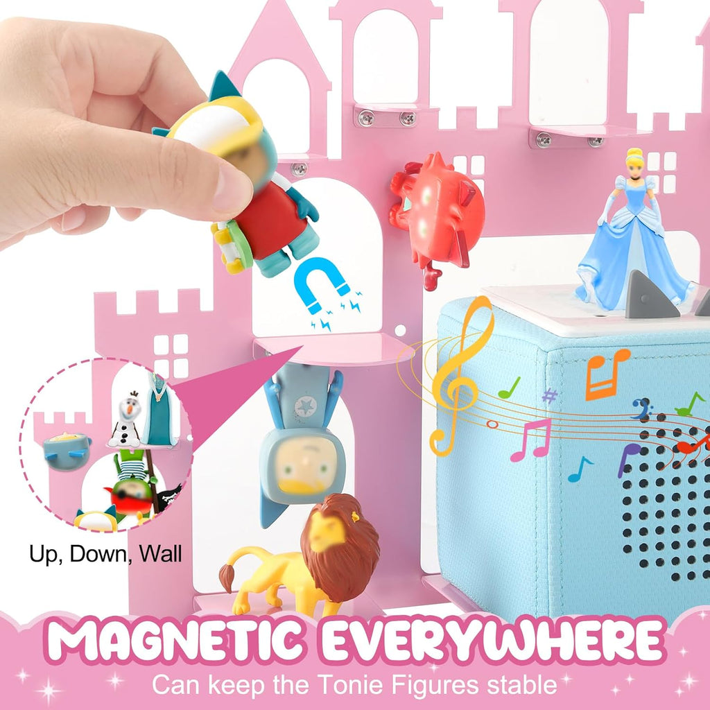 for Toniebox 2/1 Tonie Shelf Wall Mounted Set,Tonies Figures Tonies Storage,Magnetic Floating Shelves Compatible with Tonie Box Player Character for Kids Room Castle