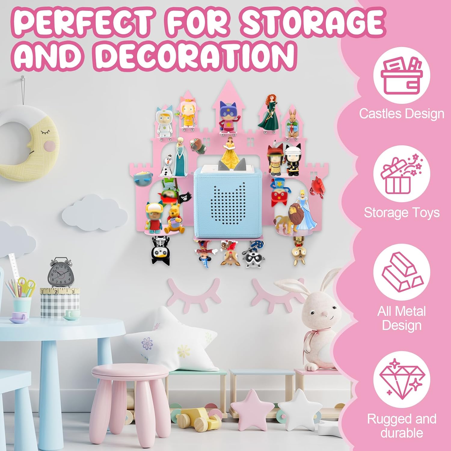 for Toniebox 2/1 Tonie Shelf Wall Mounted Set,Tonies Figures Tonies Storage,Magnetic Floating Shelves Compatible with Tonie Box Player Character for Kids Room Castle