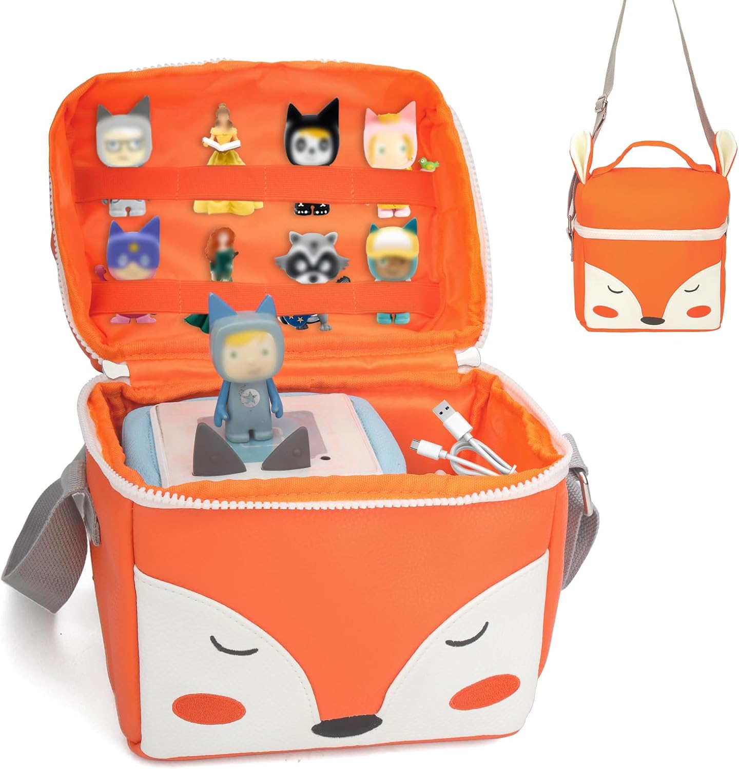 Carrying Case Compatible with Toniebox 2/1,Tonie Figures,Tonie Characters, Tonies Storage and Organizer with Shoulder Strap,Tonies Box Starter Set,Tonies Headphones,Charging Station Bag(Orange)