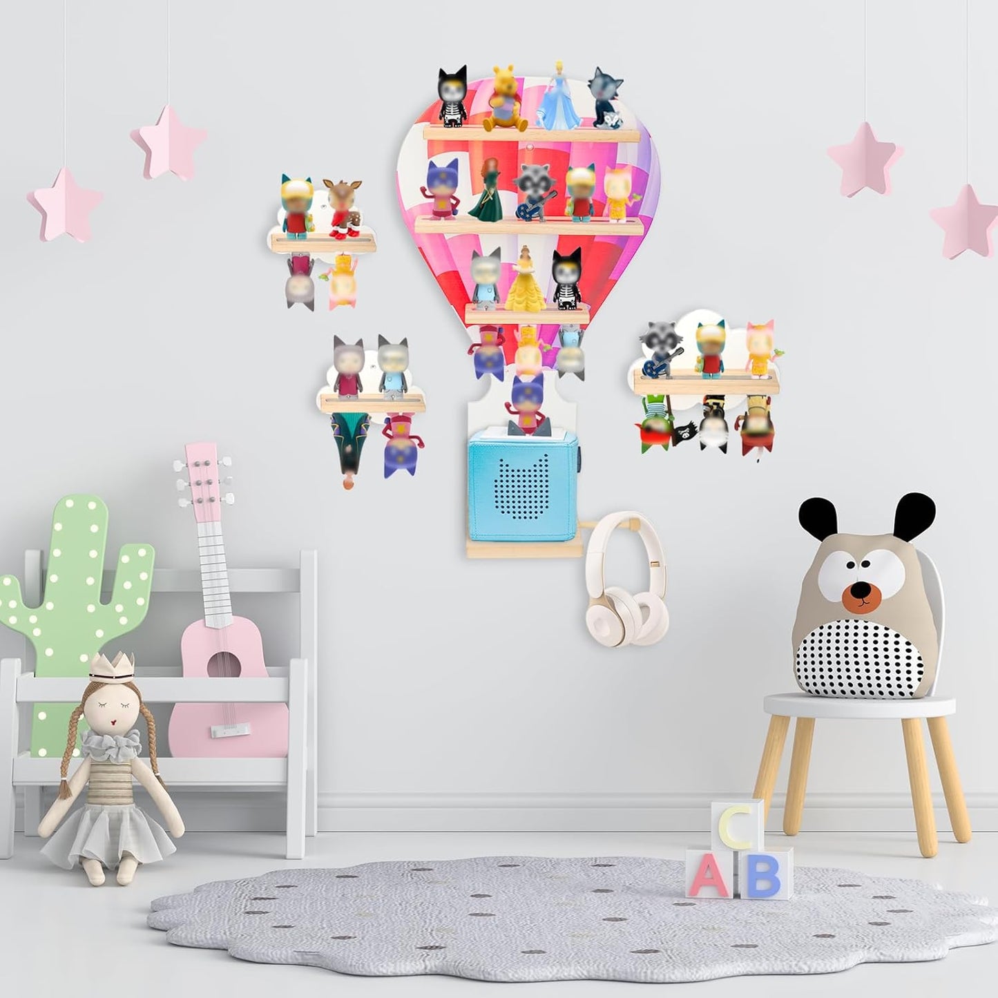 Präsentationsregal-Set mit 4 Regalen, kompatibel mit Tonies – Ballon & Wolken, Wandmontage