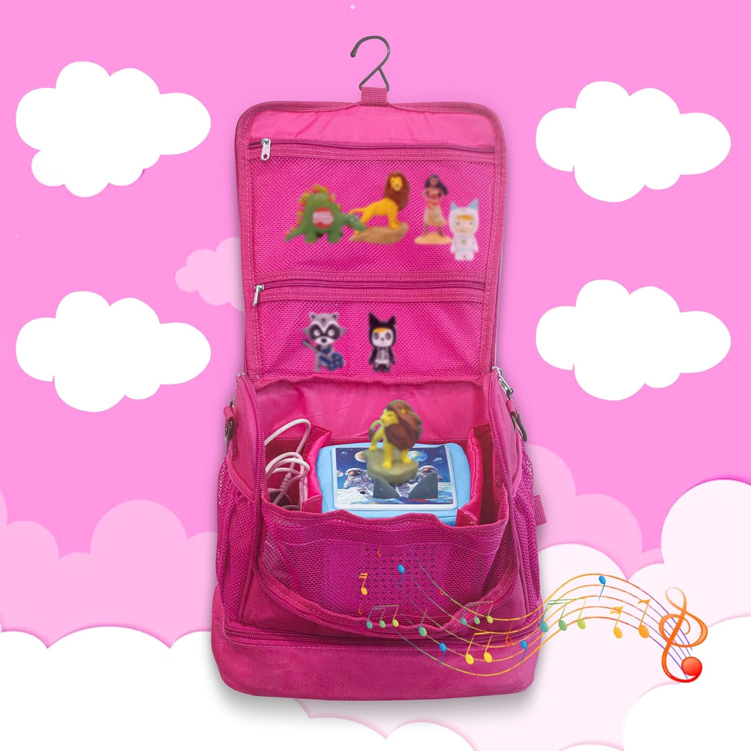 Carrying Case for Toniebox,Backpack Bag for Toniebox Starter Set , Tonie Figures ,Headphones and Charging Station, Portable Storage Bag with Shoulder Strap and Handle Bar, Hanging Storage (Pink)
