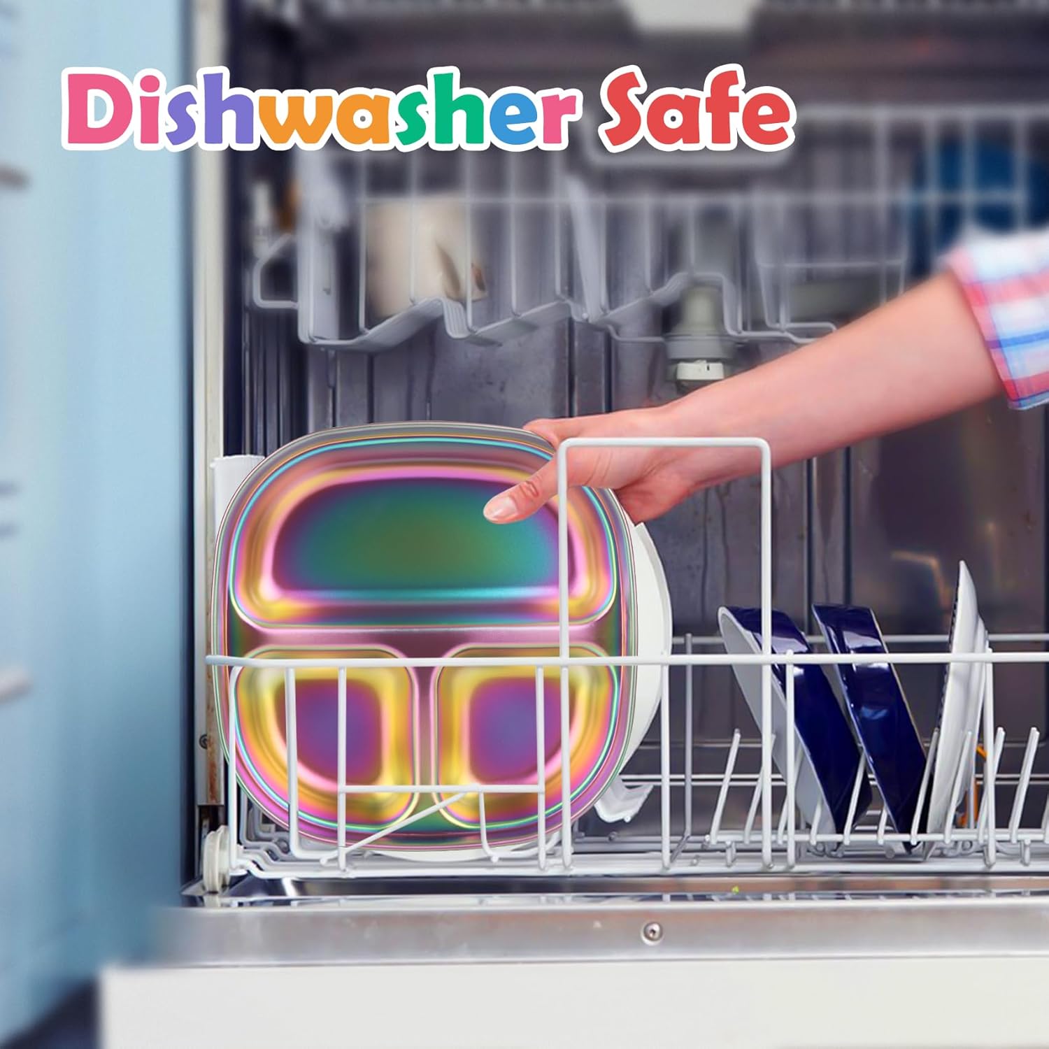 Stainless Steel Kids Plates, Kids Toddlers Babies Tray, Balanced Bites Divided Plates for Toddlers, BPA Free, Portion Control Plate, Dinner Snack, 3 Compartment Plate