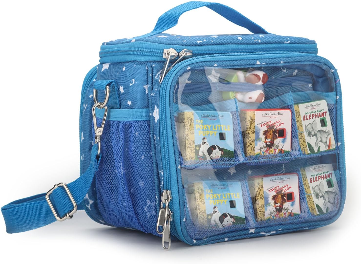 Carrying Case Compatible with Little Tikes Story Dream Machine Books Starter Set,Portable Storage Bag with Handle and Shoulder Strap for Storytime,Little Golden Book,Little Puppy Character (Blue)