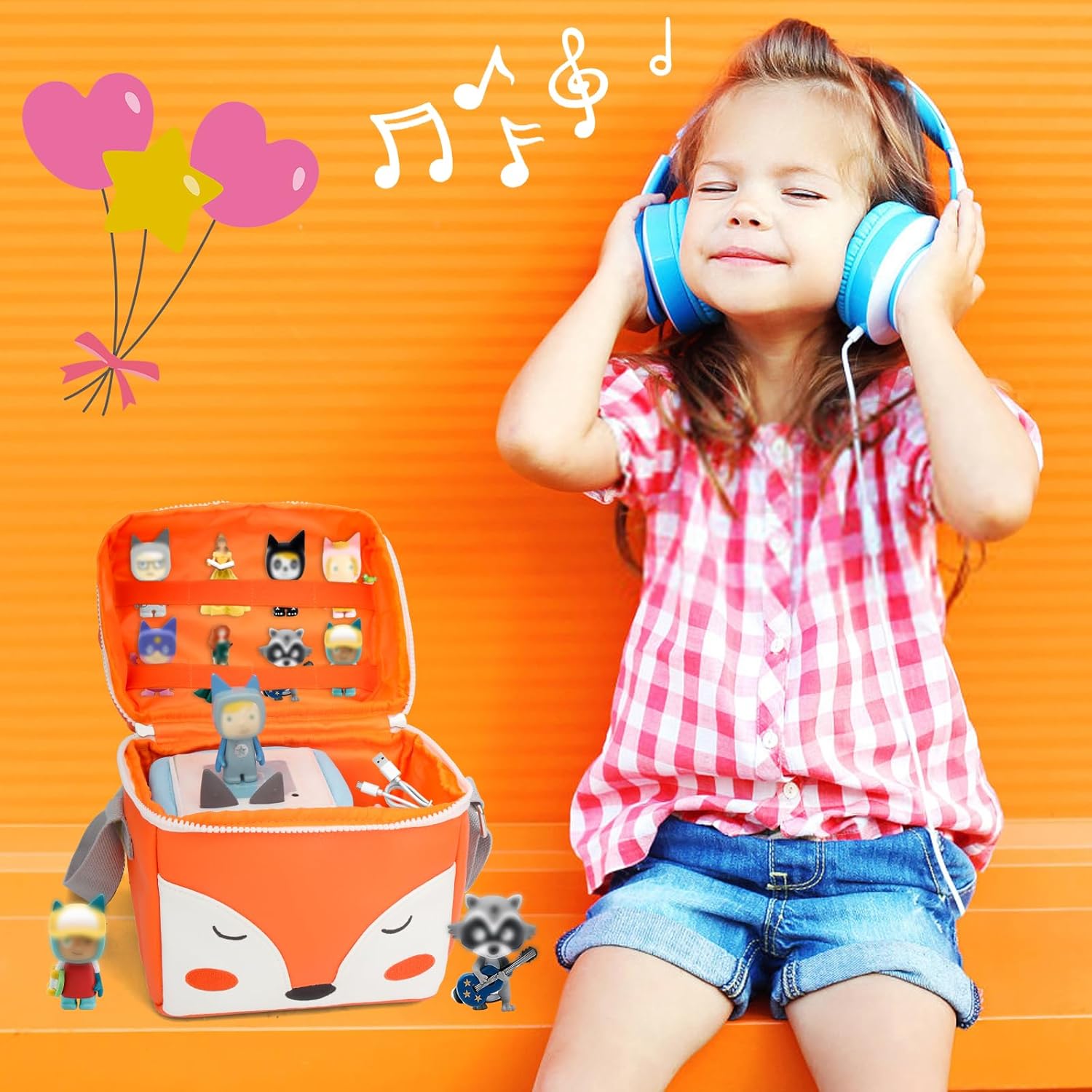 Carrying Case Compatible with Toniebox 2/1,Tonie Figures,Tonie Characters, Tonies Storage and Organizer with Shoulder Strap,Tonies Box Starter Set,Tonies Headphones,Charging Station Bag(Orange)