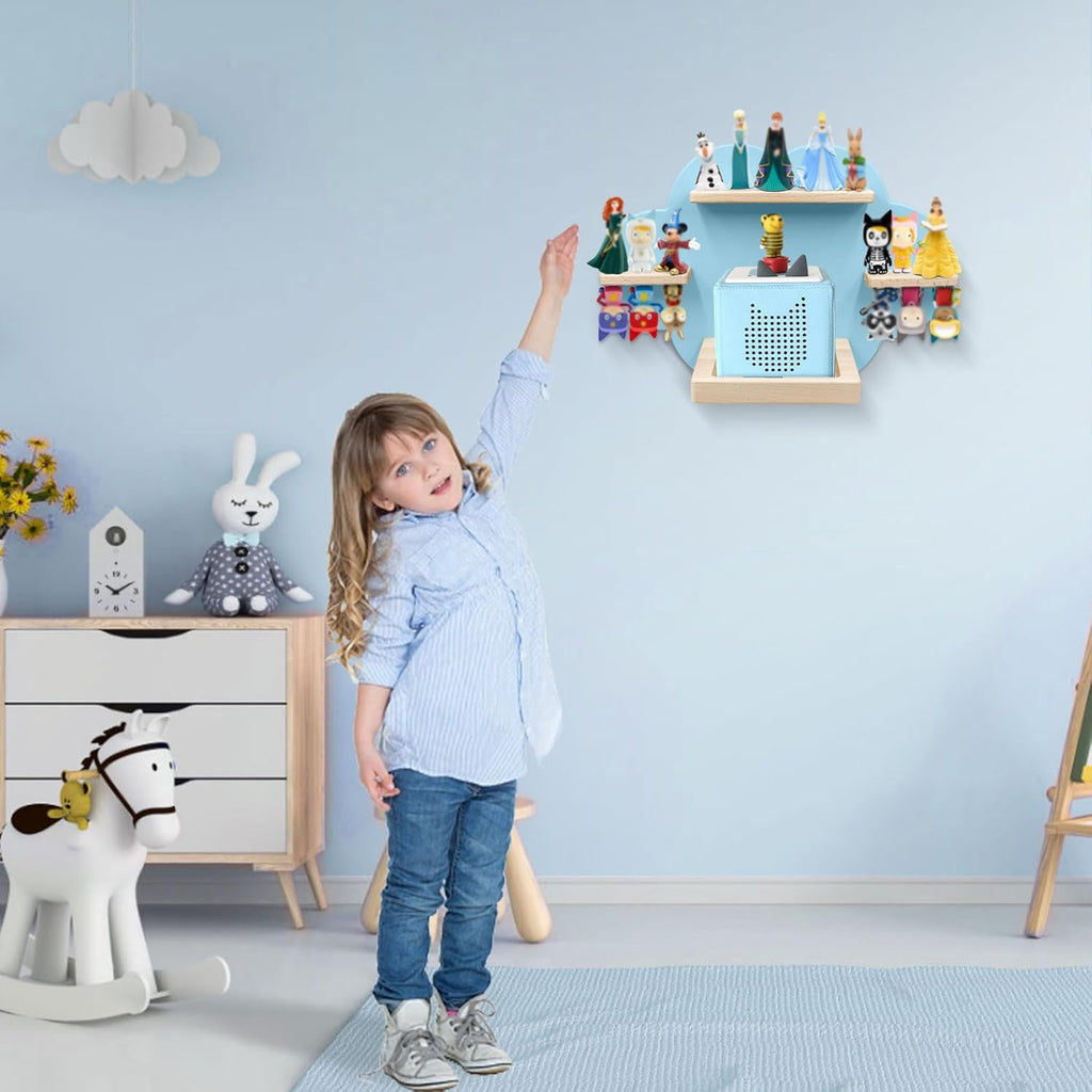 for TonieBox and Tonie Shelf Cloud,Tonies Storage for 12-20 Tonie Figures Characters Magnetic Wall Shelf for Tonies Toniebox, Charging Station (Blue)