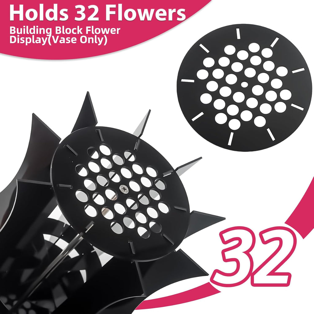 Vase Holder fit for Lego Flowers Bouquet - Acrylic Puzzle Vase fit for Lego Botanical Collection Building Set, Adult Gift Display Stand for Roses Orchid Sunflower Tulips Daffodils Lotus (Black)