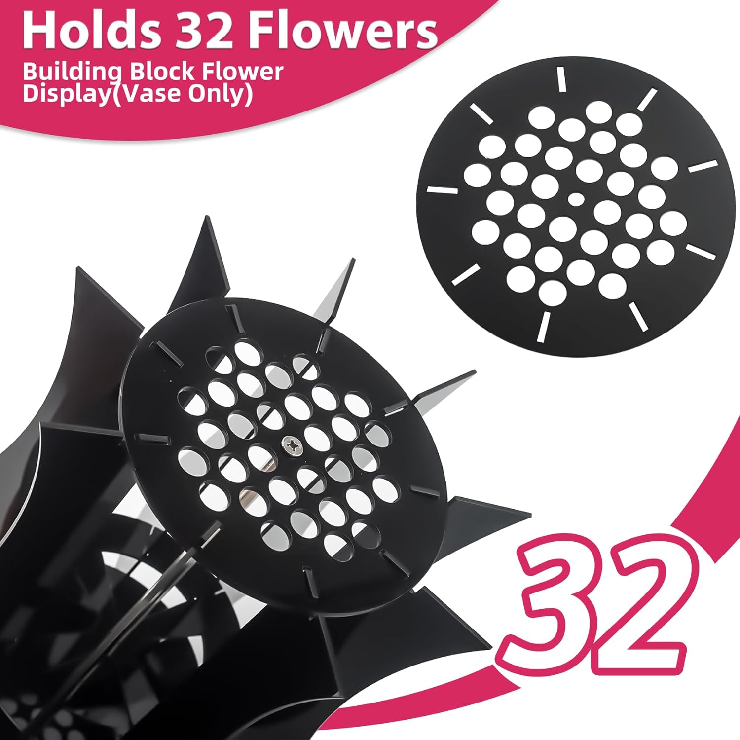 Vase Holder fit for Lego Flowers Bouquet - Acrylic Puzzle Vase fit for Lego Botanical Collection Building Set, Adult Gift Display Stand for Roses Orchid Sunflower Tulips Daffodils Lotus (Black)