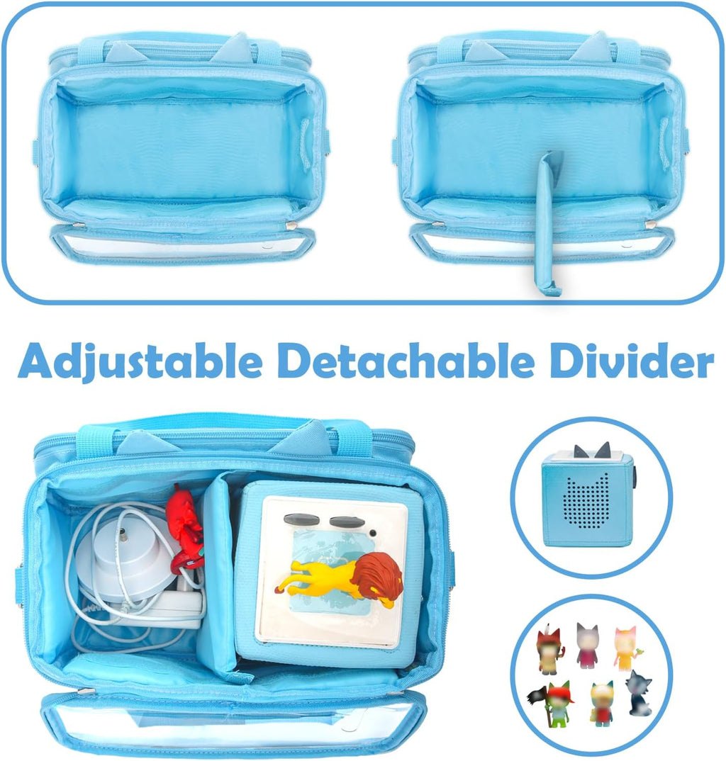 Carrying Case for Toniebox, Tonie Characters Figures, Toniebox Starter Set Headphones Charging Station Bag (Blue)
