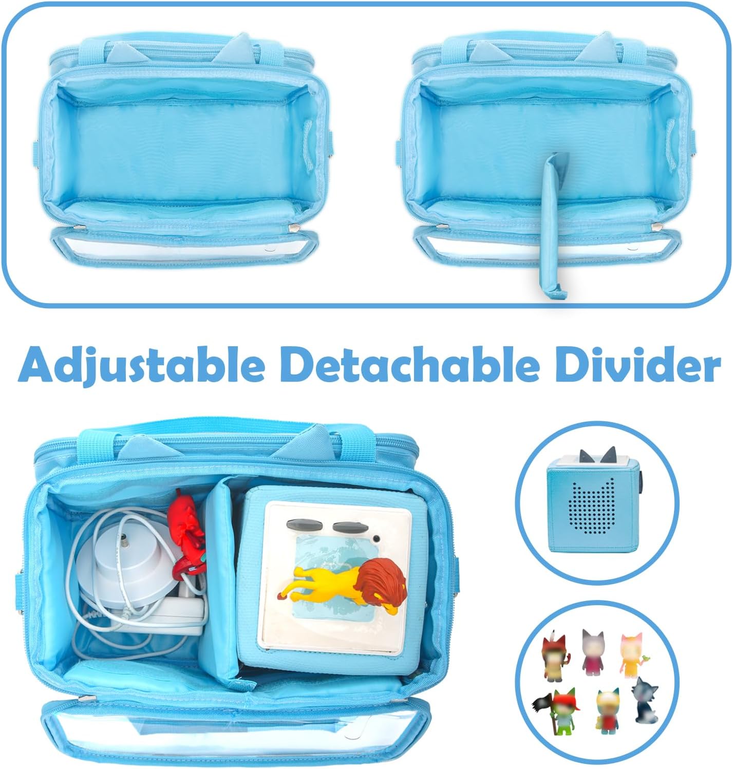 Carrying Case for Toniebox, Tonie Characters Figures, Toniebox Starter Set Headphones Charging Station Bag (Blue)