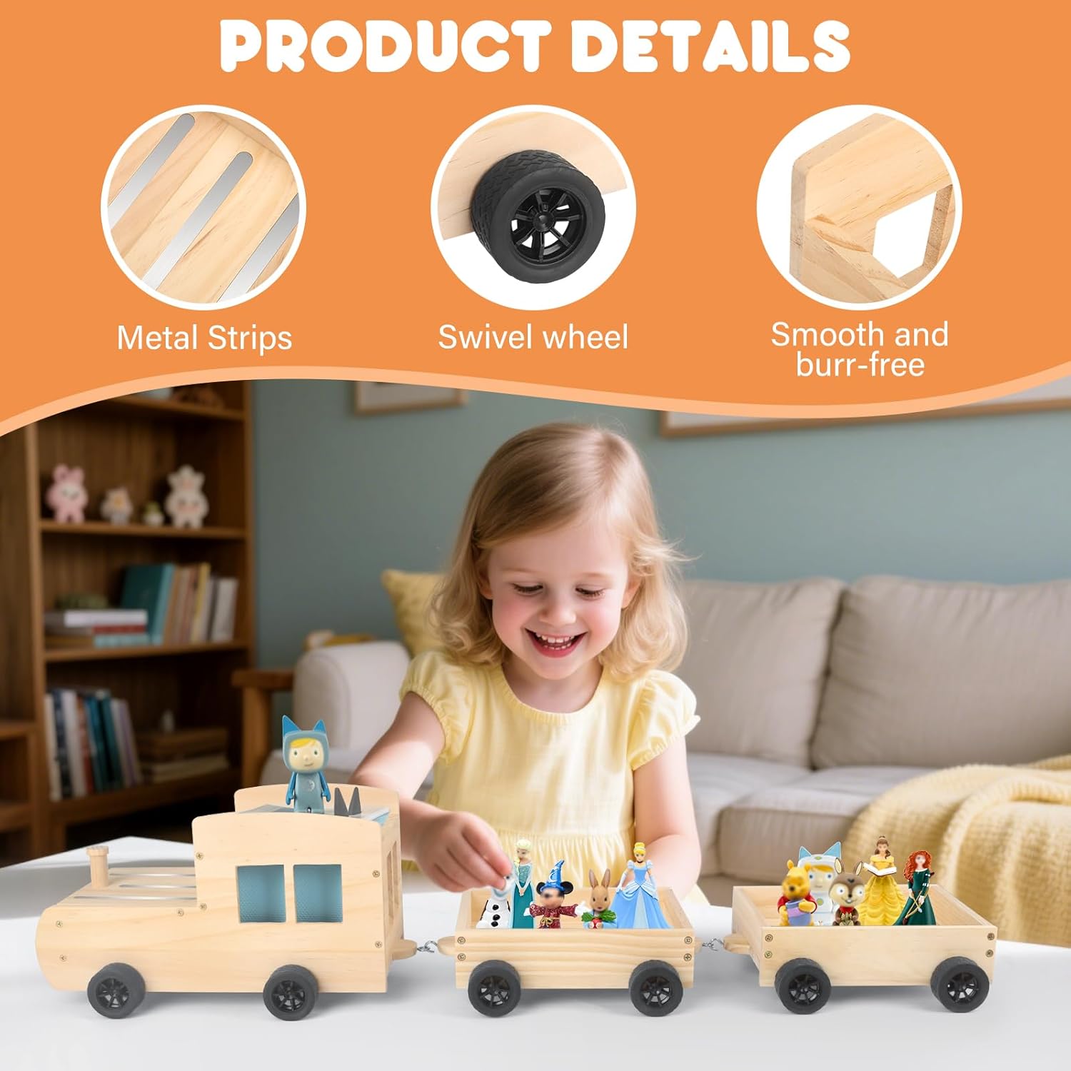 Storage & Play Car for Toniebox and Tonie Figures Storage Shelf (Wooden Trailer), Magnetic Shelves Compatible with Tonie Box Player Character for Children Room (Natural, Car)