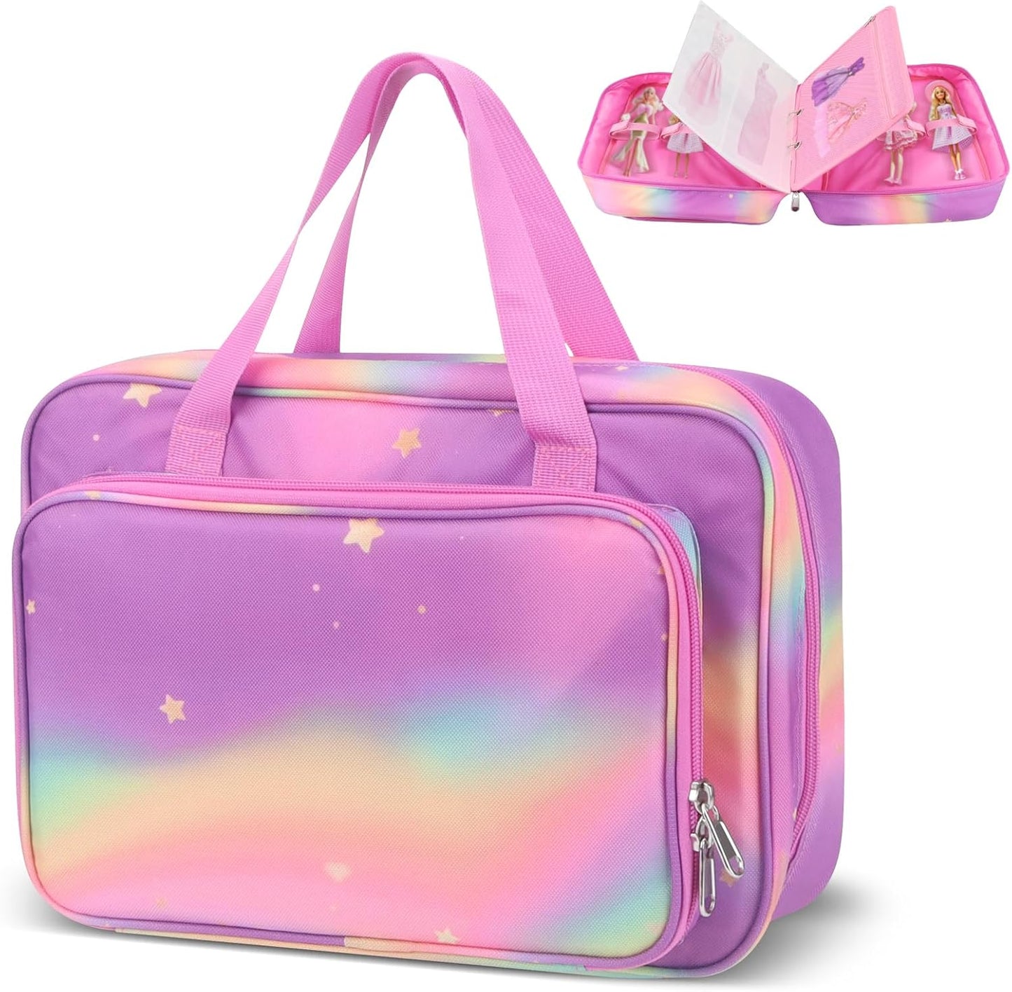 Doll Carrying Case – Rainbow | Holds 6 Dolls & Accessories with Secure Straps