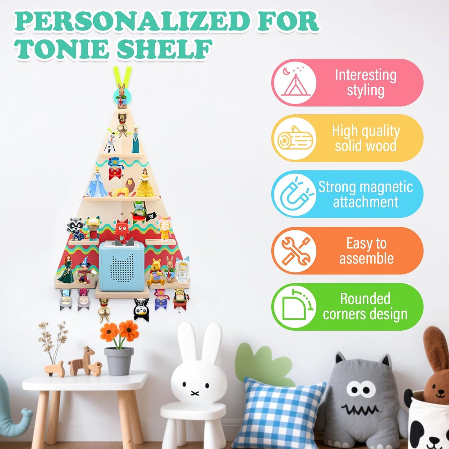 Kompatibel mit Tonies Holzregal Zelt – Wandmontage, hält 30–40 Figuren