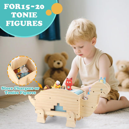 Kompatibel mit Tonies Magnetisches Holz-Display-Regal – Dinosaurier-Auto, verschiebbares Design, fasst 15–25 Figuren