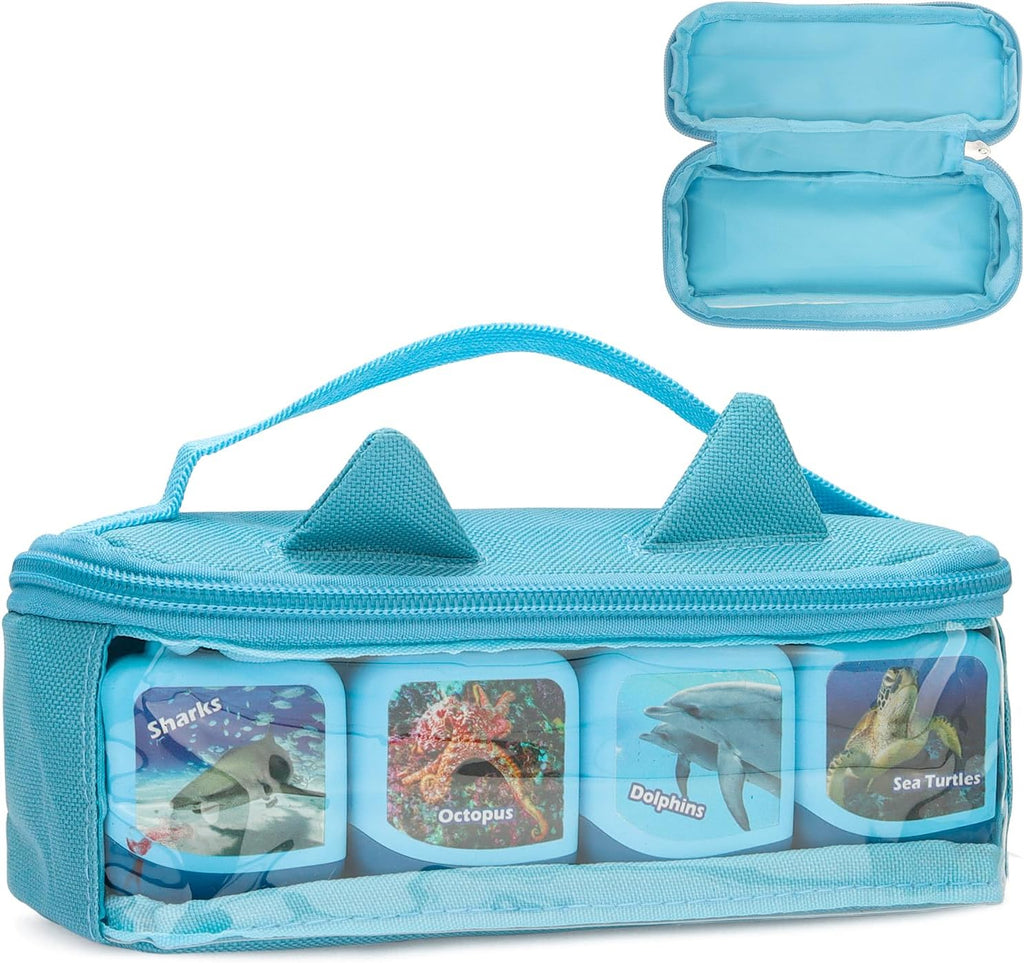 Carrying Case Compatible with Toniebox, Tonis Case Bag for Tonie Figures Characters,Tonies Marine Life Clever Set, Bag for 4-16 Tonie Characters, Storage Bag with Handle Bar(Blue)