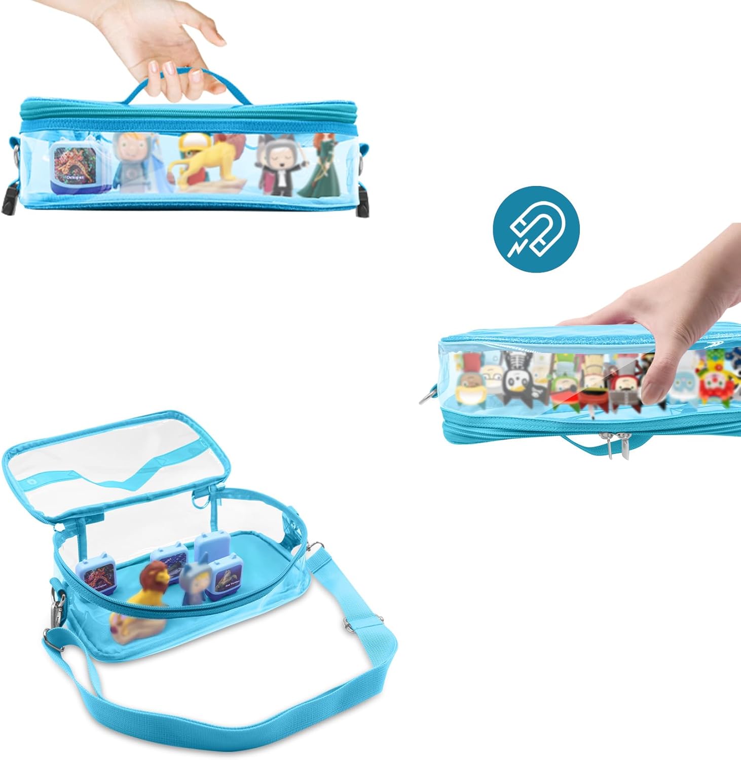 Carrying Case for Tonie Figures,Transparent Carrying Bag,Portable Storage Bag with Magnetic Base for 20-30 Tonie box Figures Characte Organizer (Blue)