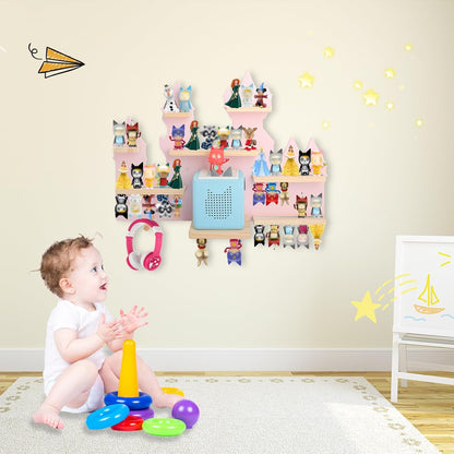 Magnetisches Holz-Regal kompatibel mit Tonies – Rosa Schloss | Wandmontage, passend für Audio-Player 1 & 2